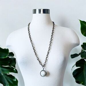 Vintage Silver Statement Globe Chunky Link Pendant Necklace Chain 30”